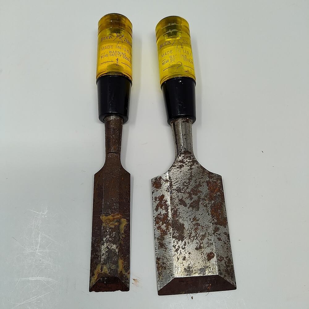 Vintage Buck Brothers Beveled 1 & 2 Inch Beveled Chisels For Wood Working USA